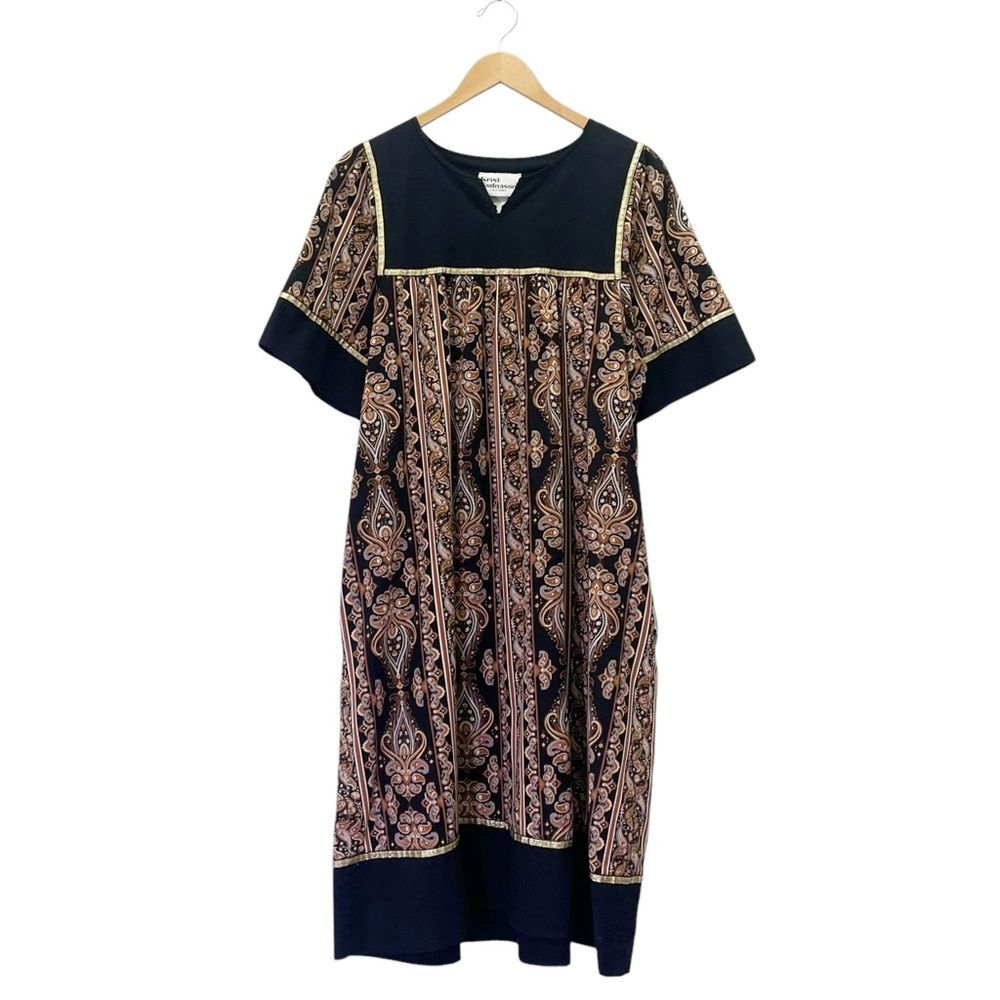 Krist Gudnason California Boho House Dress Size Large Black Paisley Caftan MuMu - Picture 7 of 13
